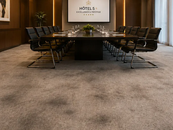 Salle de conférence d'hôtel avant nettoyage de moquette